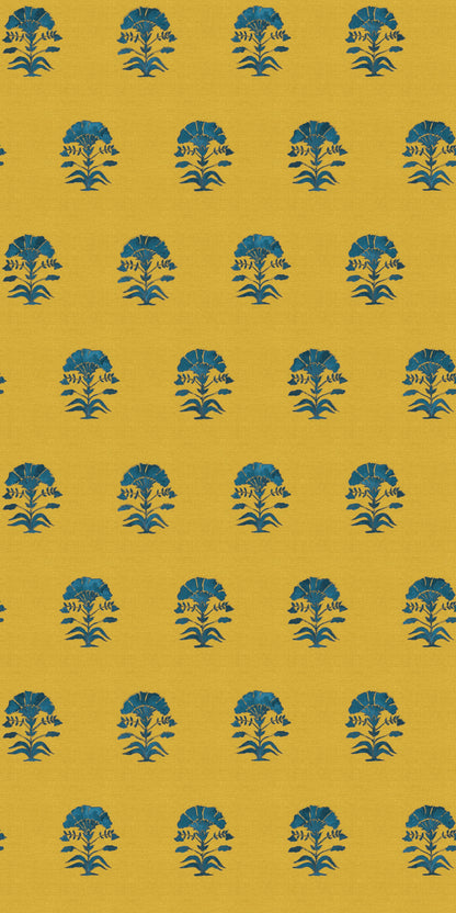 Image of Nargis Block Print in Mustard/Blue Wallpaper