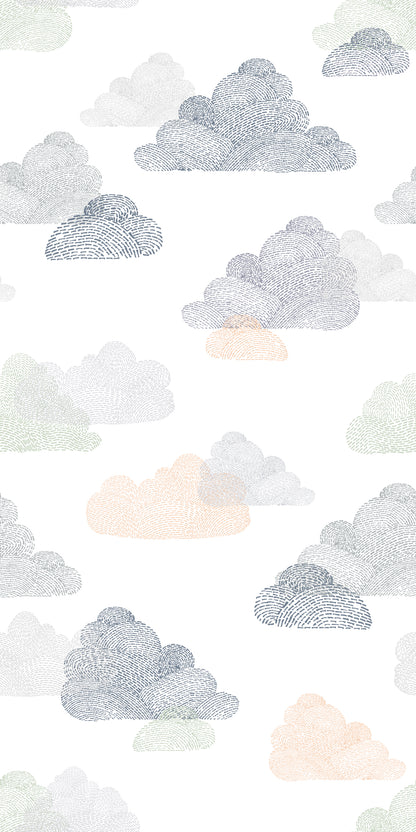 Image of Overcast Stitch in White/Grey Blue Wallpaper