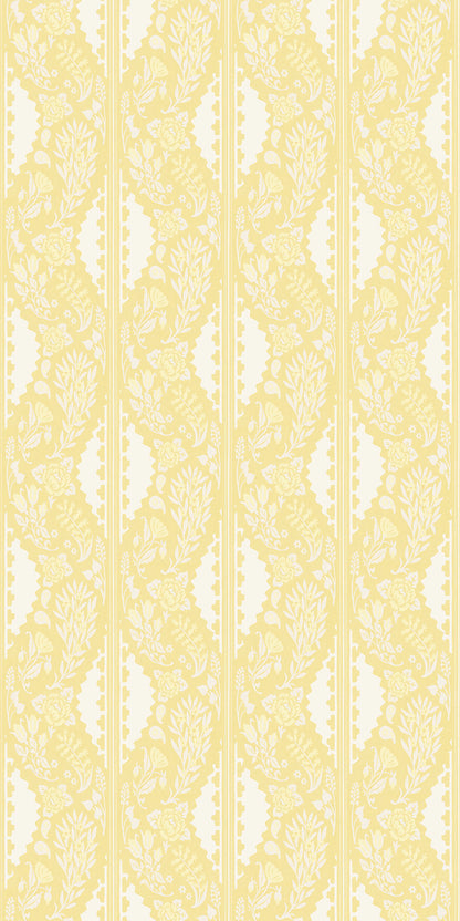 Image of Paisley Block Stripe in Buttercream Wallpaper