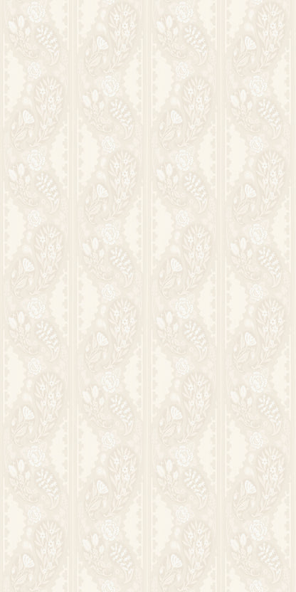 Image of Paisley Block Stripe in Cream Wallpaper