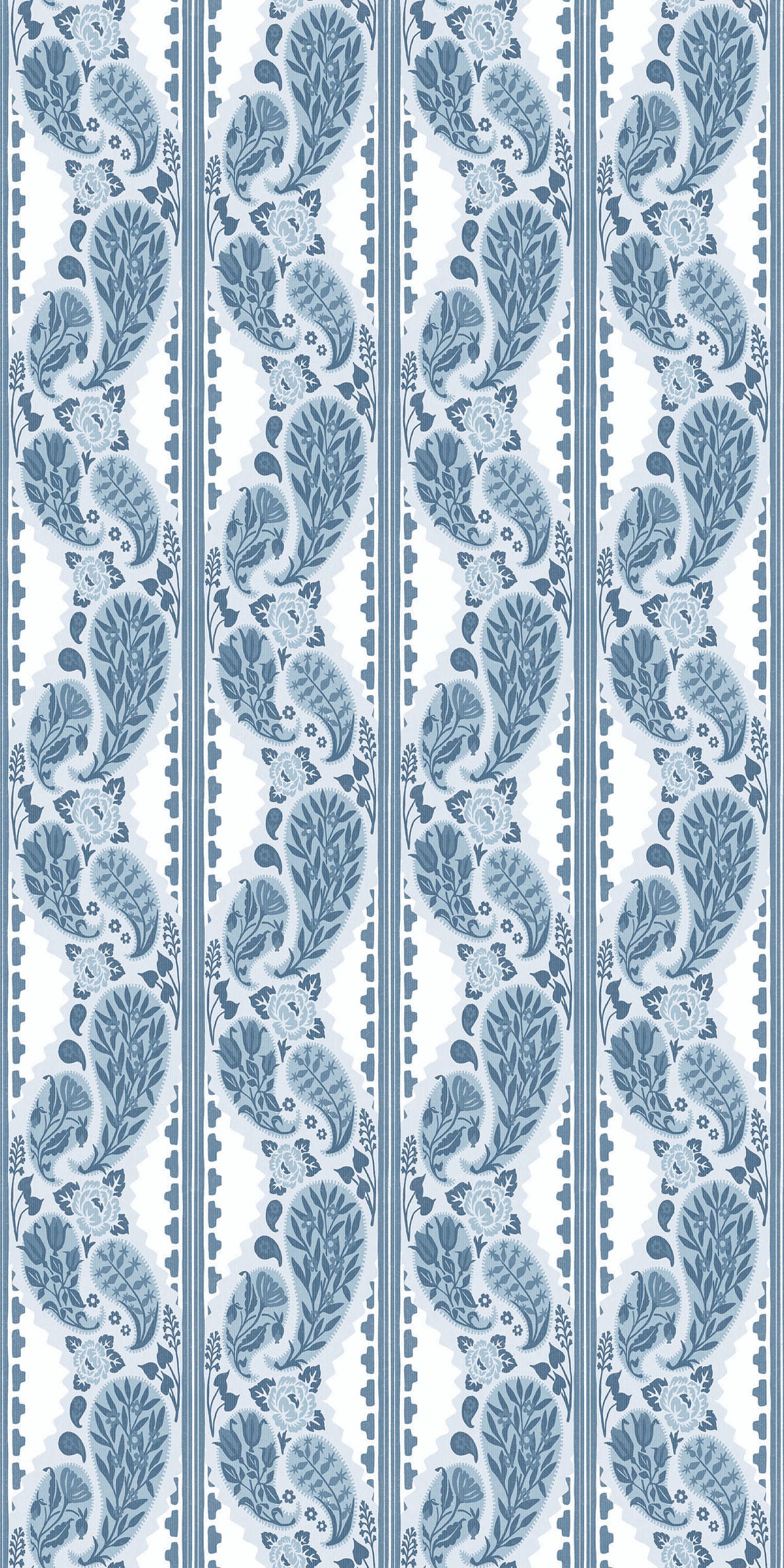 Image of Paisley Block Stripe in Sky Blue Wallpaper