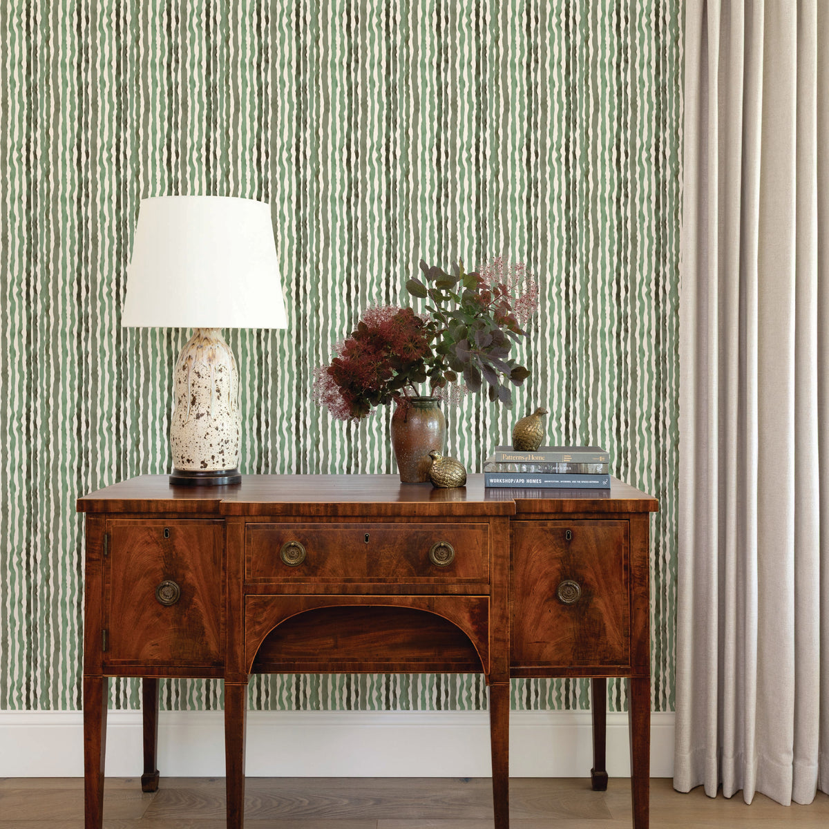 Ribbon Wallpaper in Evergreen