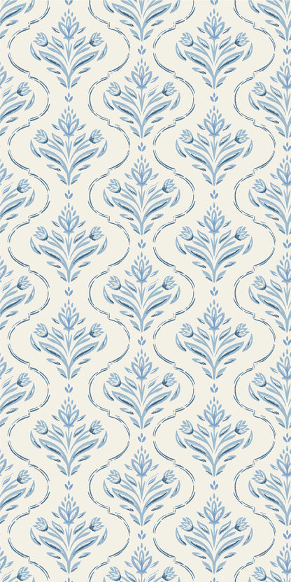 Image of Riviera in Cream/Blue Wallpaper