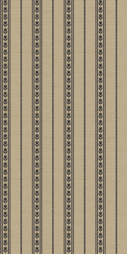 Image of Tulip Ticking Stripe in Charcoal/Dark Tan Wallpaper