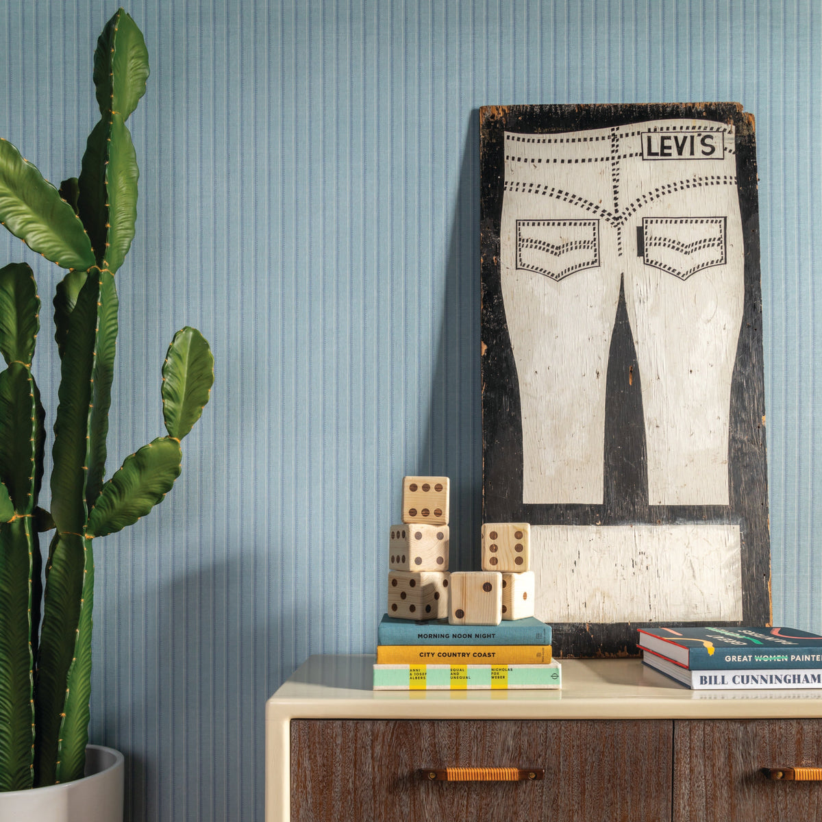 Image of Layered Stripe in Cornflower Wallpaper
