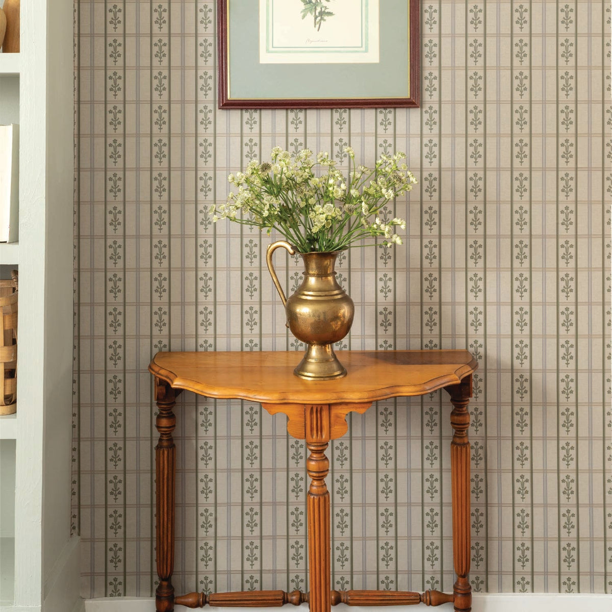 Image of Flora Plaid in Blue/Green Wallpaper