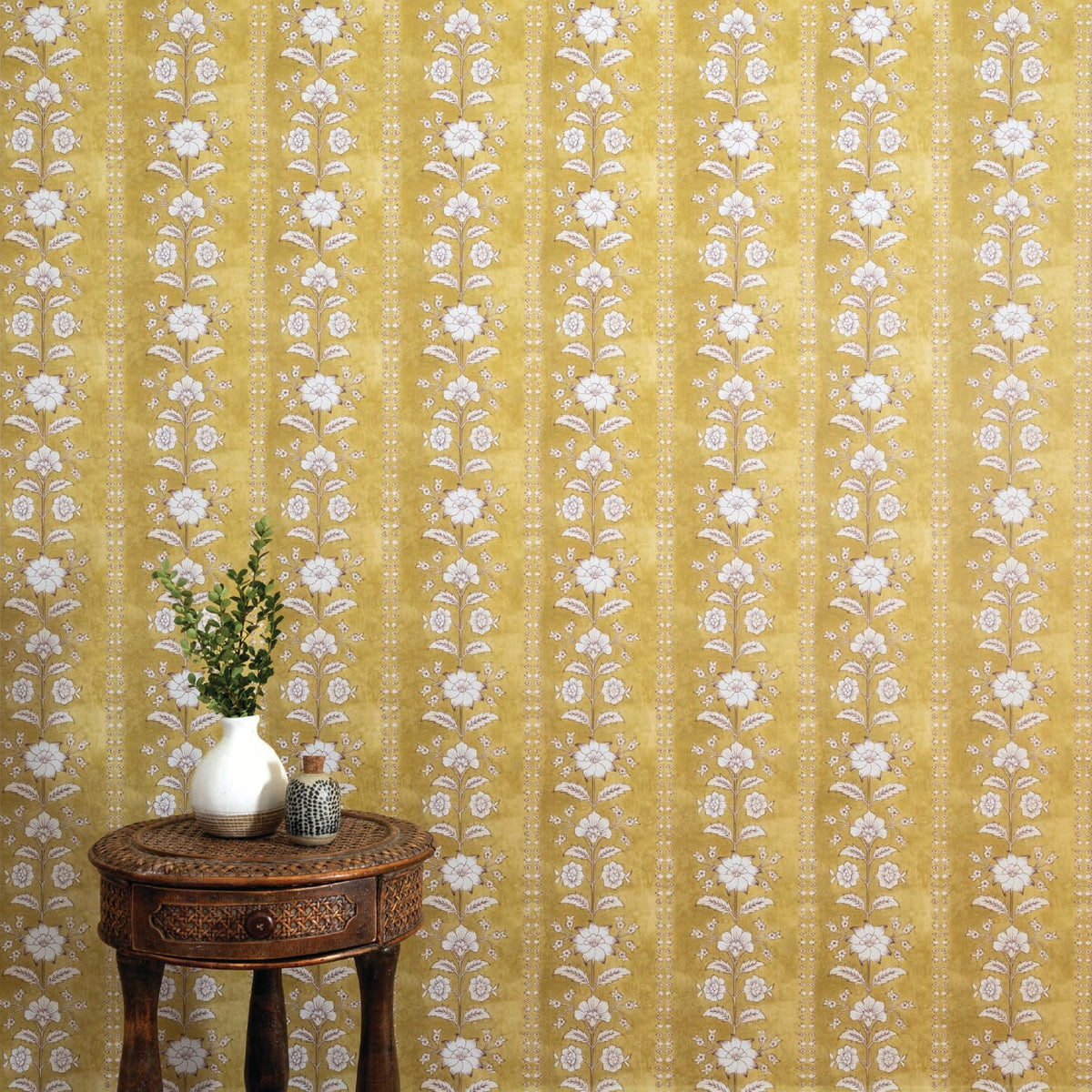 Image of Flower Garland in Mustard Wallpaper