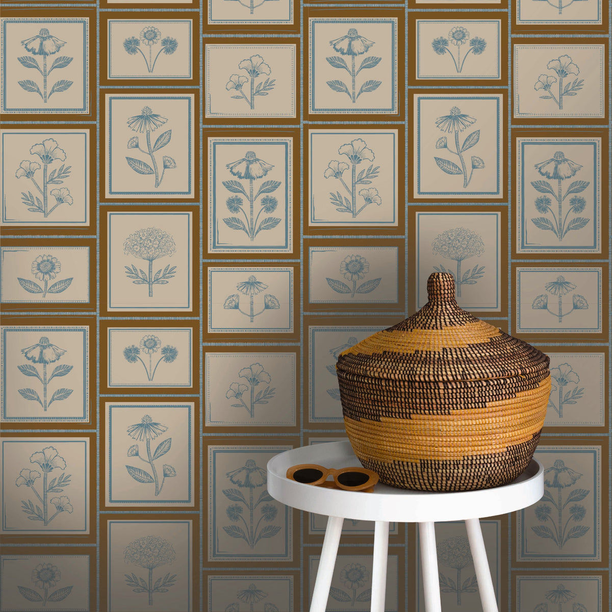 Image of Framed Flowers in Fennel Wallpaper