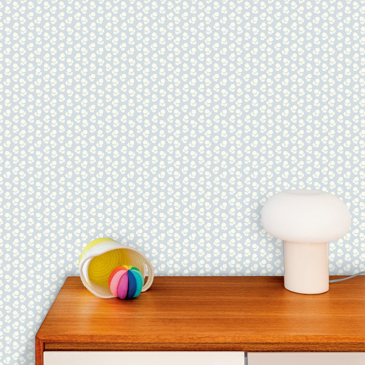 Image of Flower Stamp in Blue/Cream Wallpaper