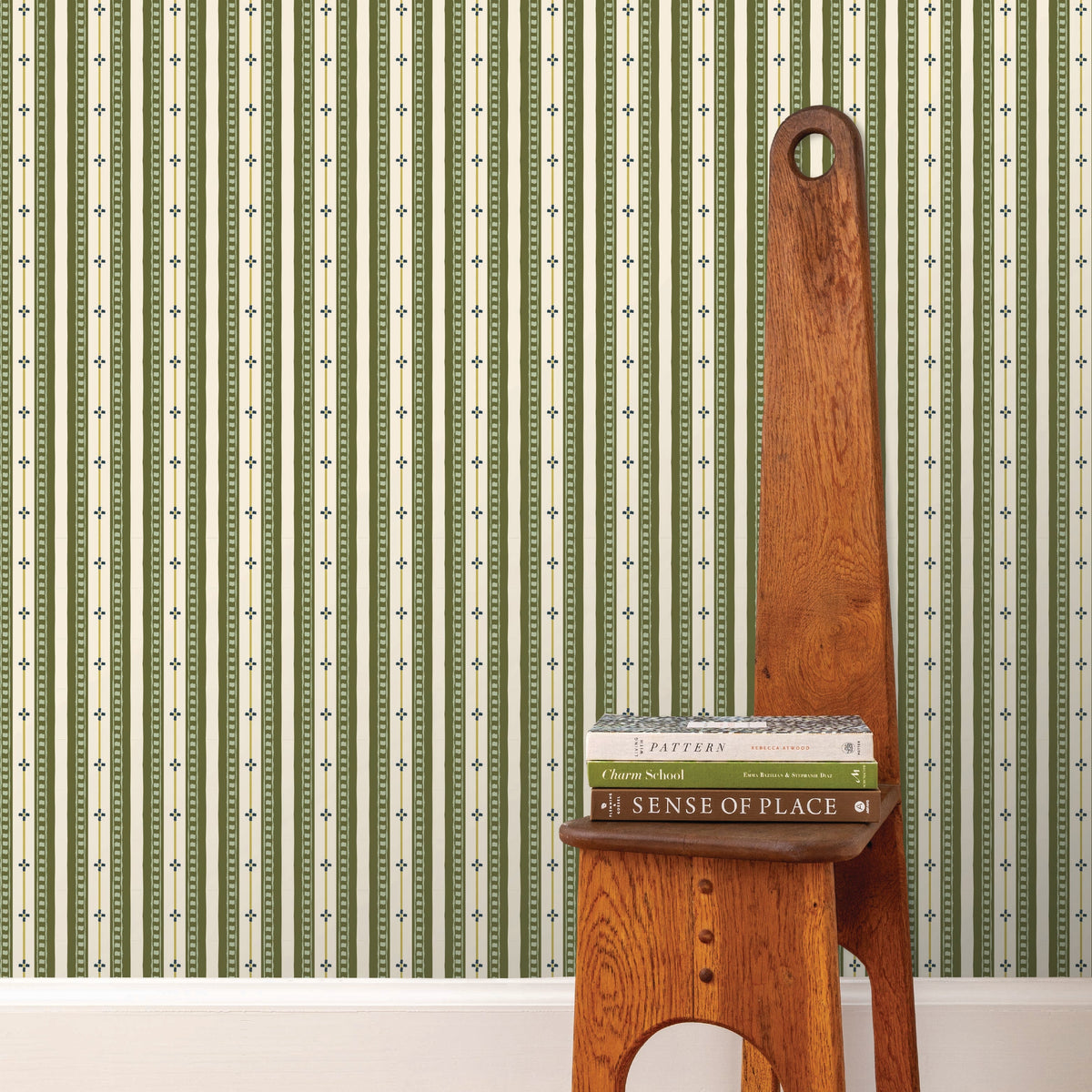 Image of Trio Stripe in Olive Green Wallpaper