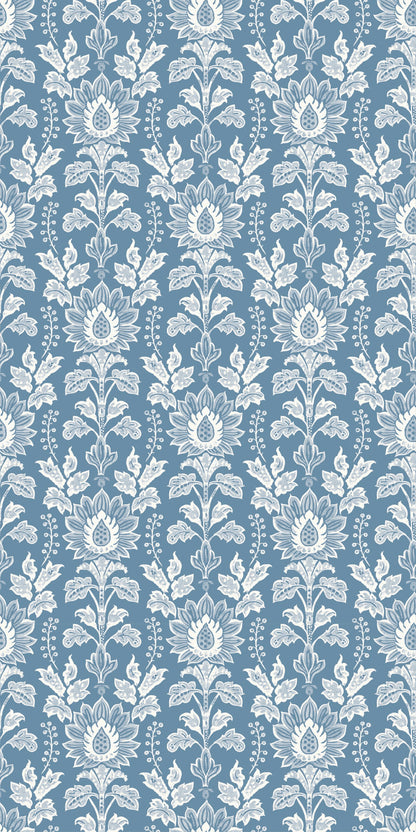 Image of Cottage Damask in Denim Wallpaper