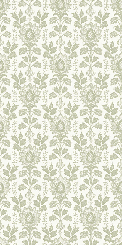 Image of Cottage Damask in Sage Wallpaper