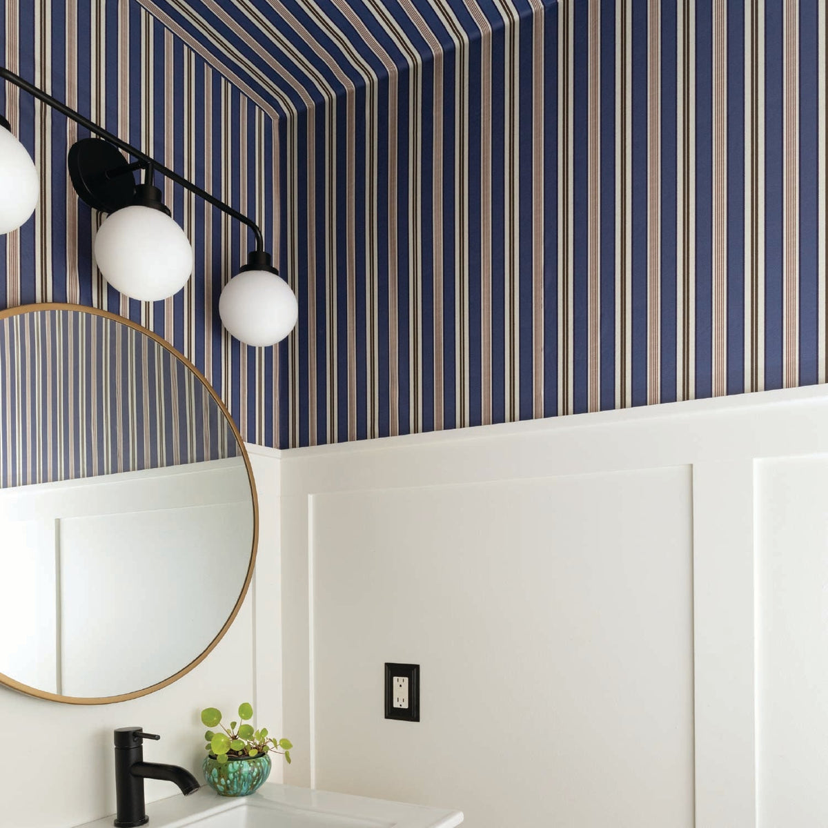 Image of Handloom Stripe in Navy Wallpaper