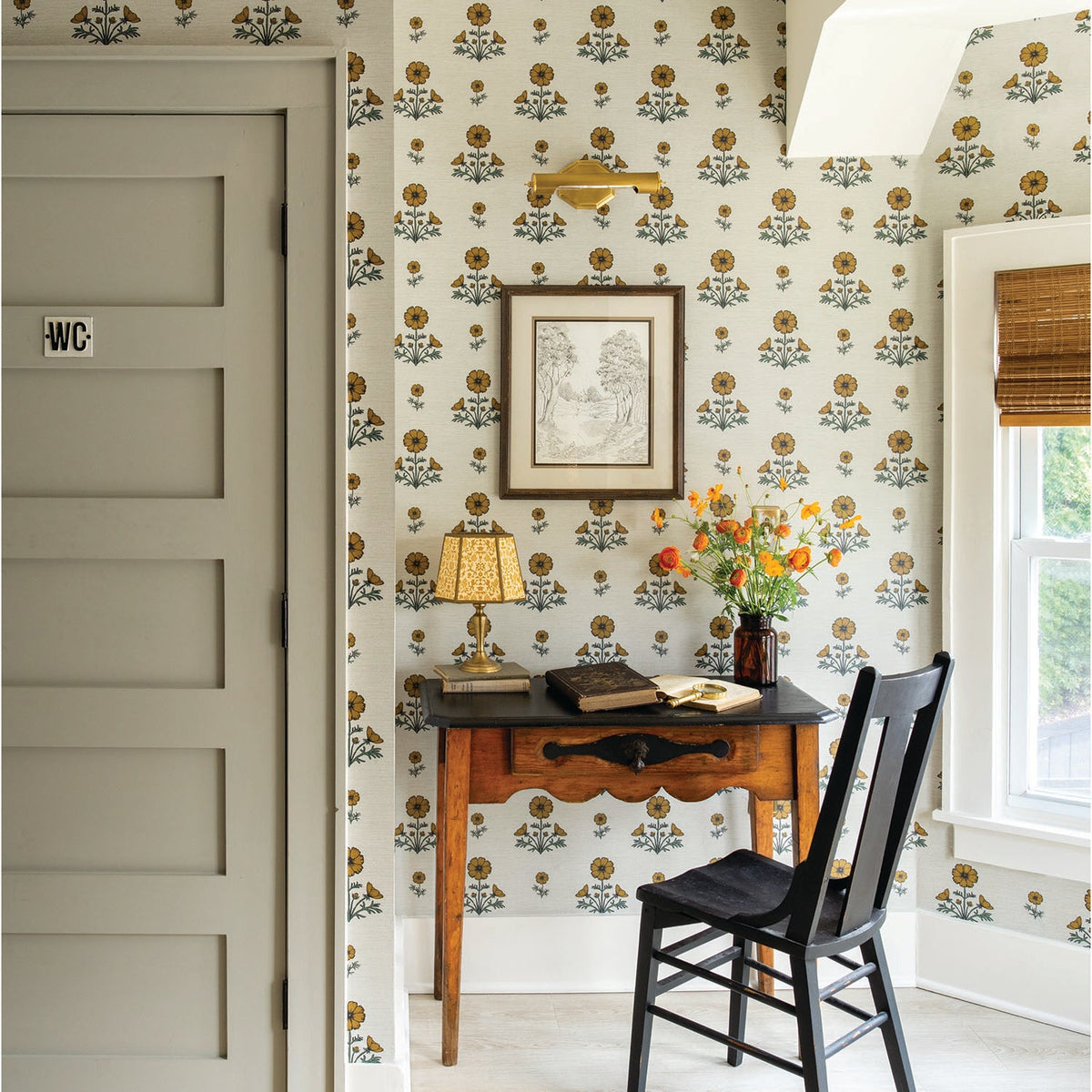 Image of Cosmo Block Print in Mustard/Light Tan Wallpaper