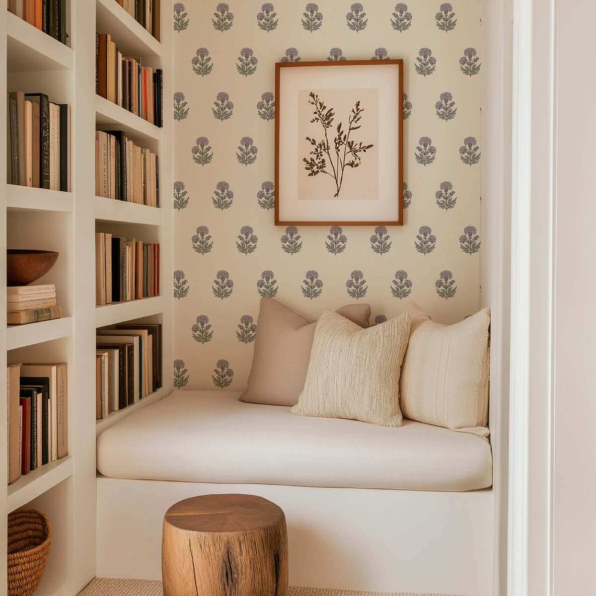 Image of Marigold Block Print in Pastel Purple Wallpaper