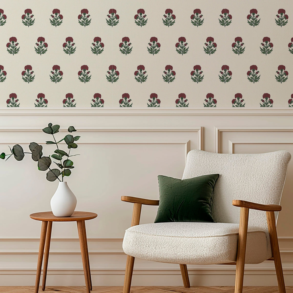 Image of Marigold Block Print in Ruby Wallpaper