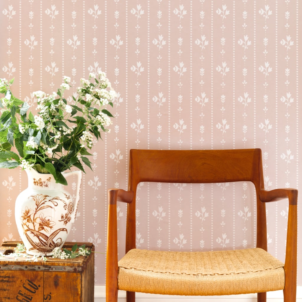 Image of Floral Stripe in Dusty Pink Wallpaper
