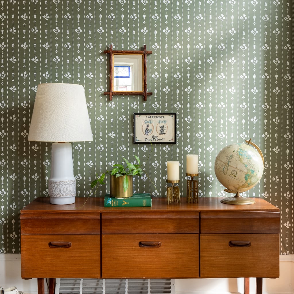 Image of Floral Stripe in Olive Wallpaper