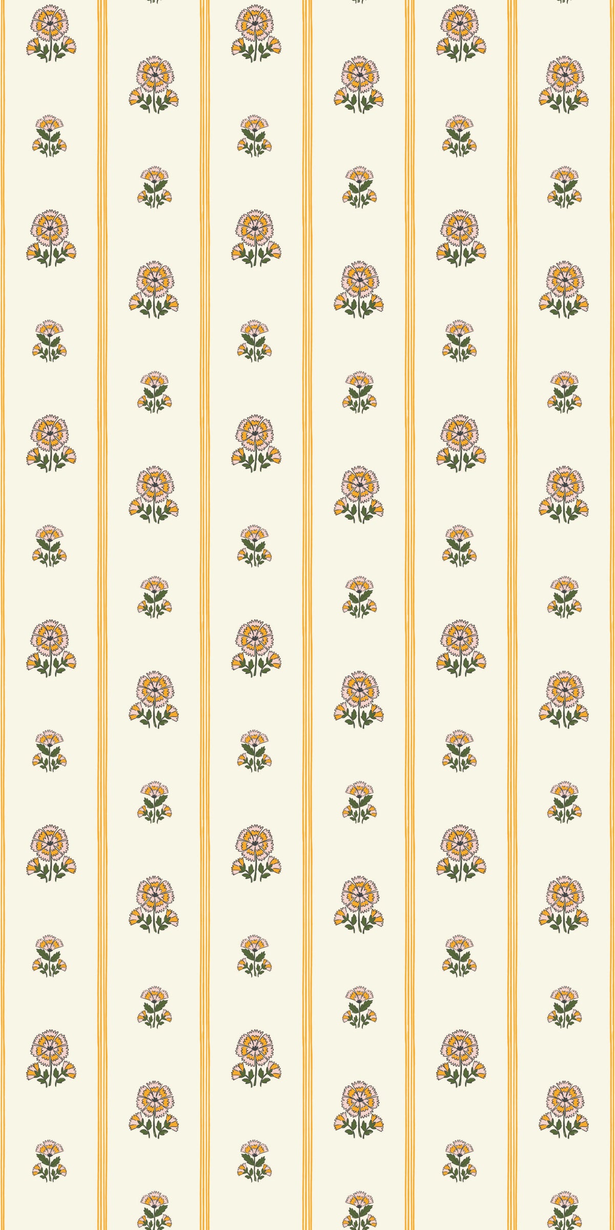 Image of Fan Floral Stripe in Marigold Wallpaper