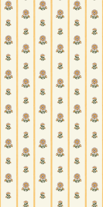 Image of Fan Floral Stripe in Marigold Wallpaper