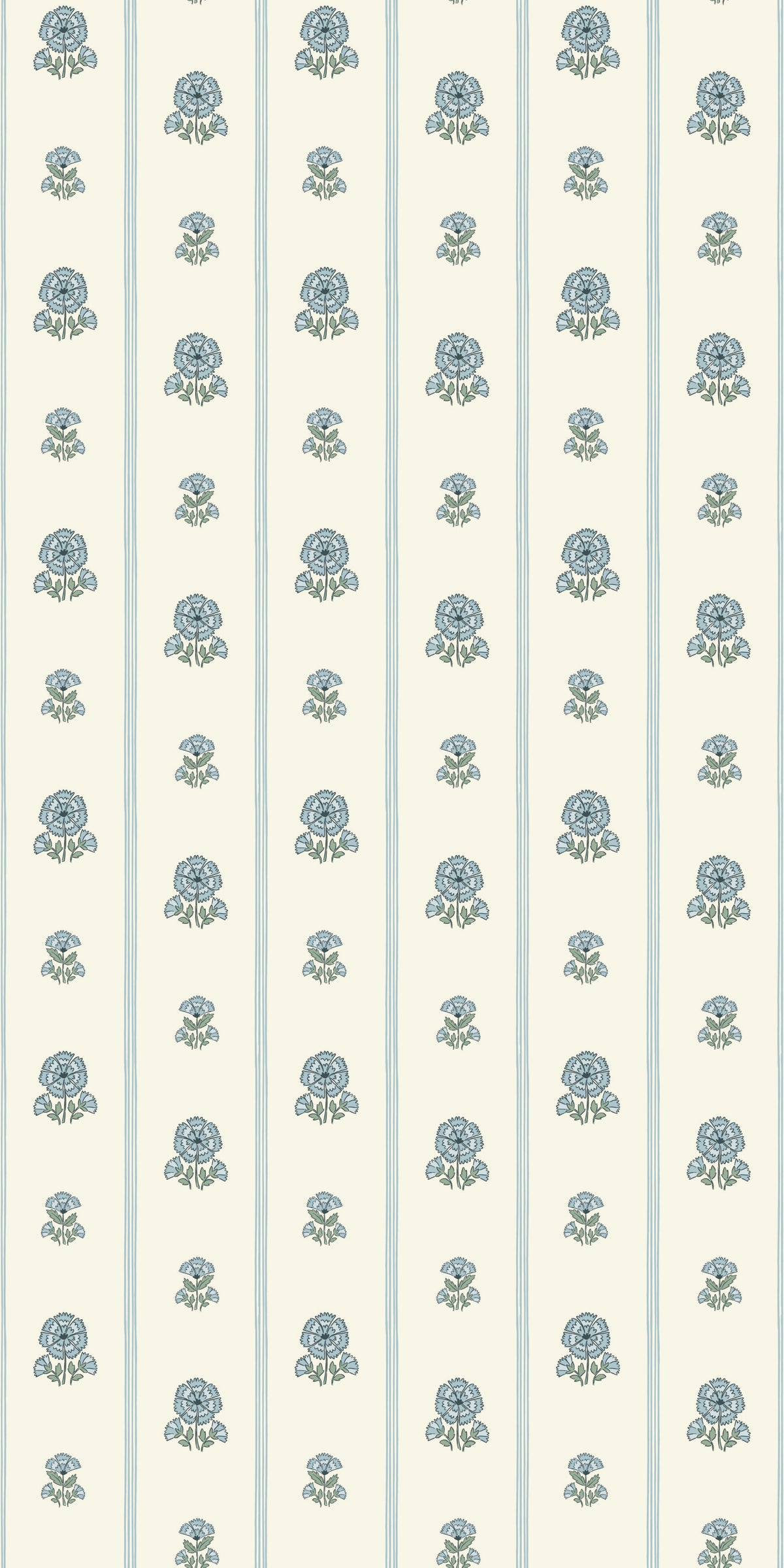 Image of Fan Floral Stripe in Powder Blue Wallpaper