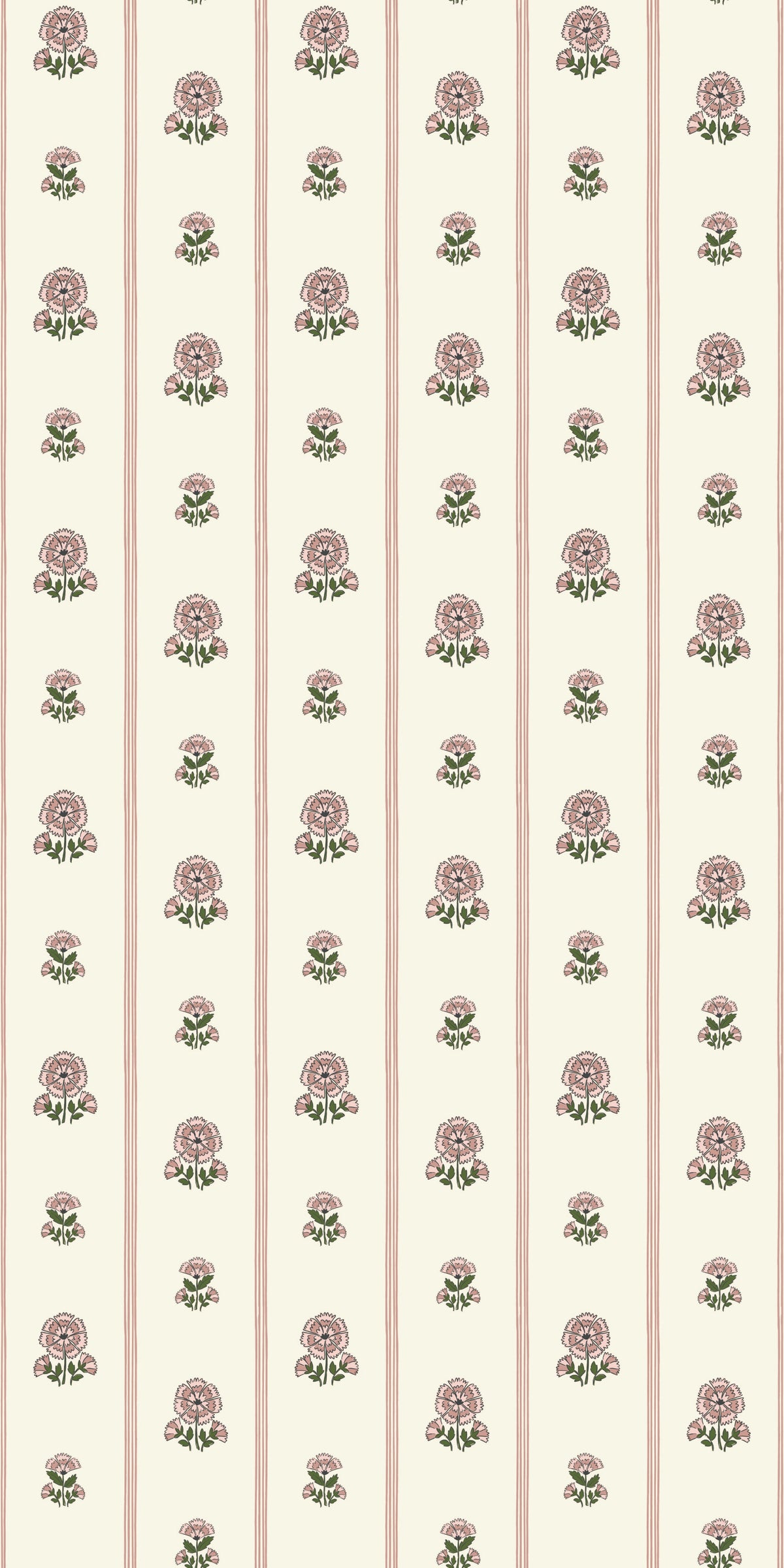 Image of Fan Floral Stripe in Blush Wallpaper