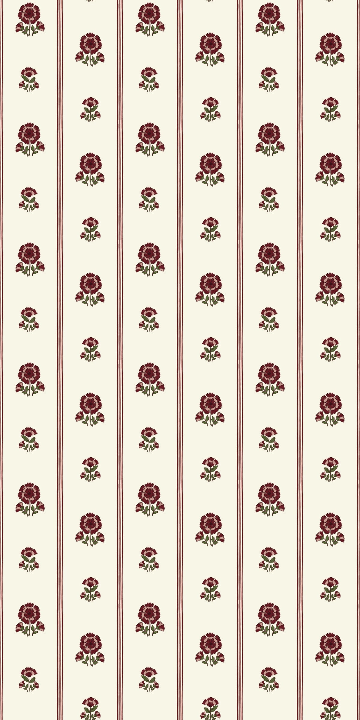 Image of Fan Floral Stripe in Burgundy Wallpaper
