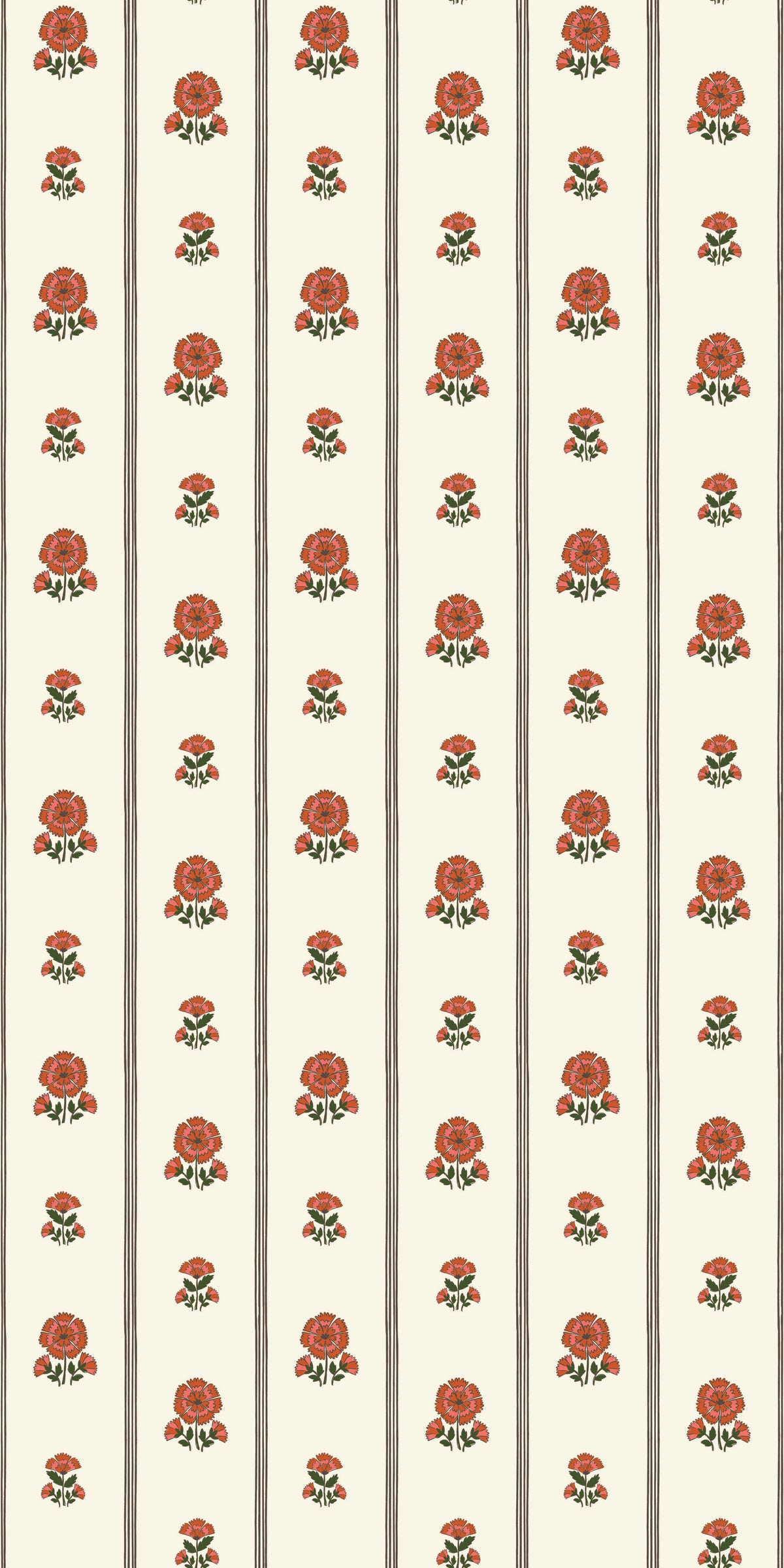 Image of Fan Floral Stripe in Burnt Orange Wallpaper