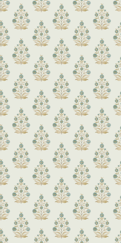 Image of Haveli Block Print in Blue/Tan Wallpaper
