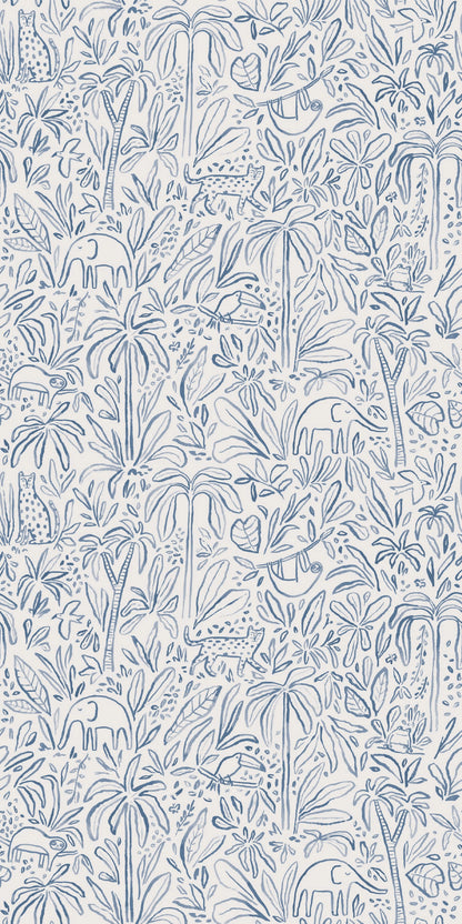 Image of In the Jungle in Blue Wallpaper