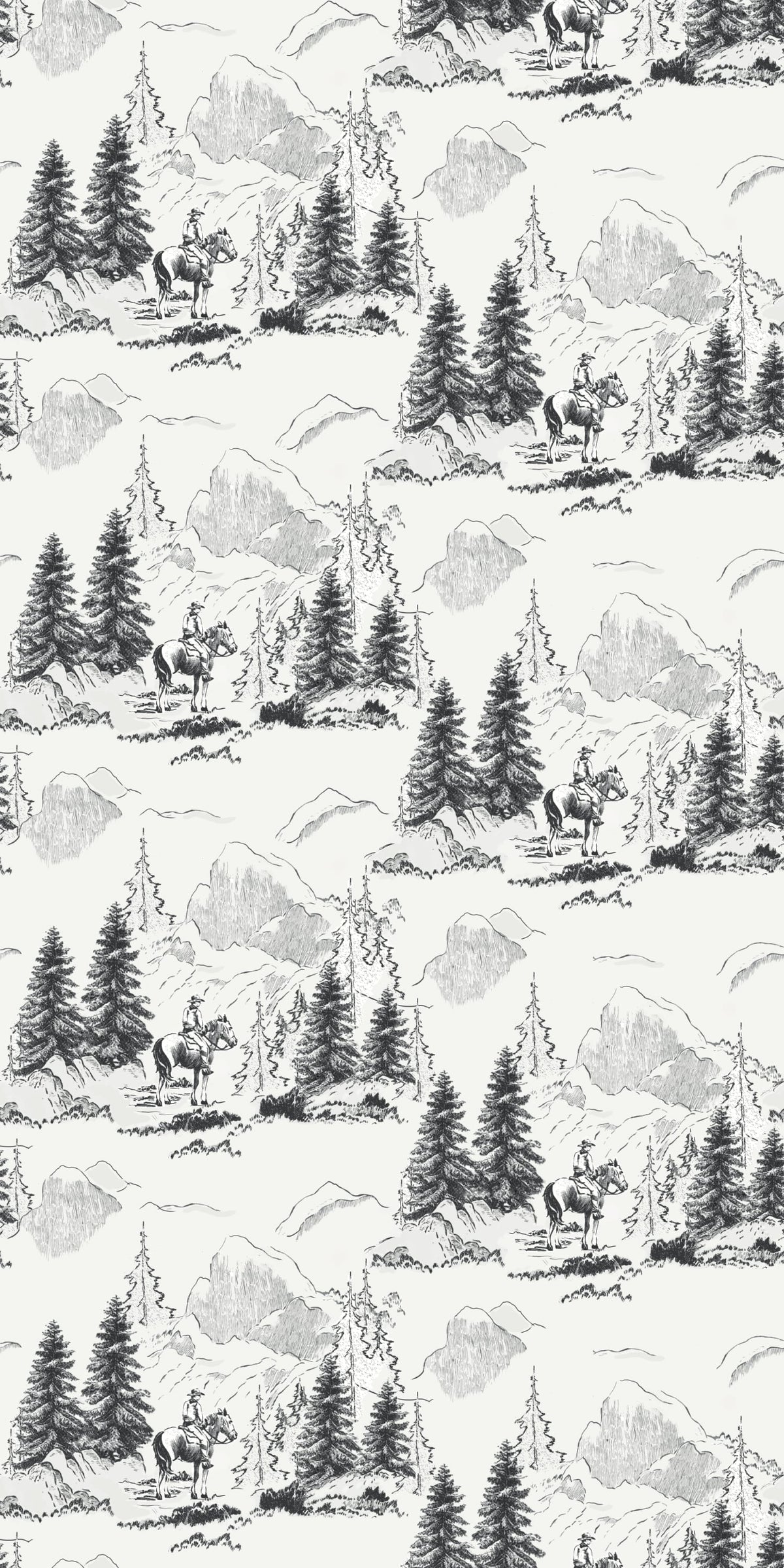 Image of Cowboy Toile in Black and White Wallpaper