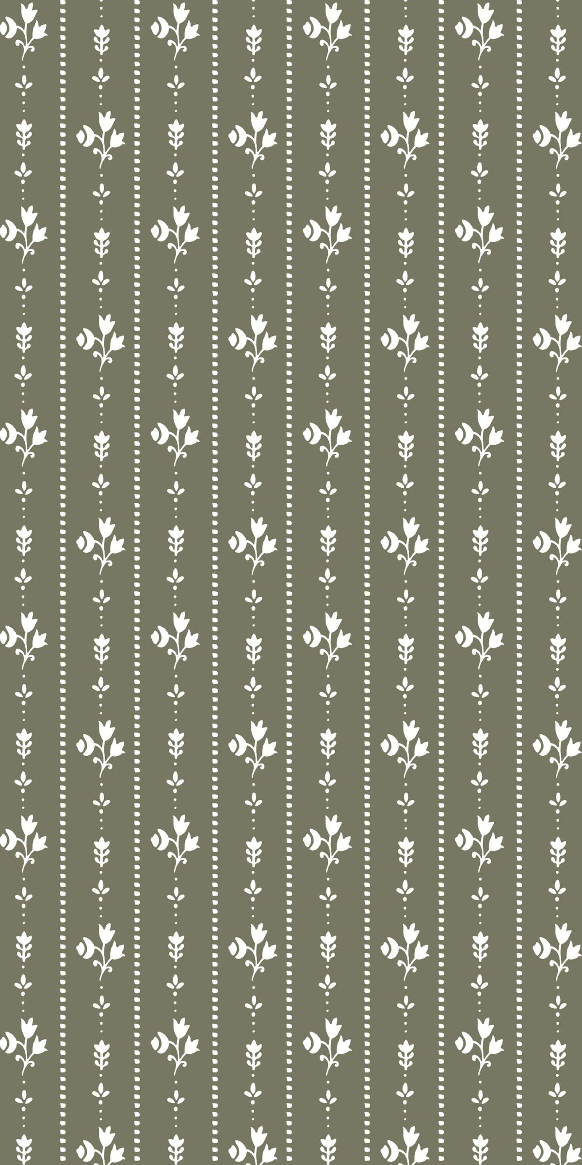 Image of Floral Stripe in Olive Wallpaper