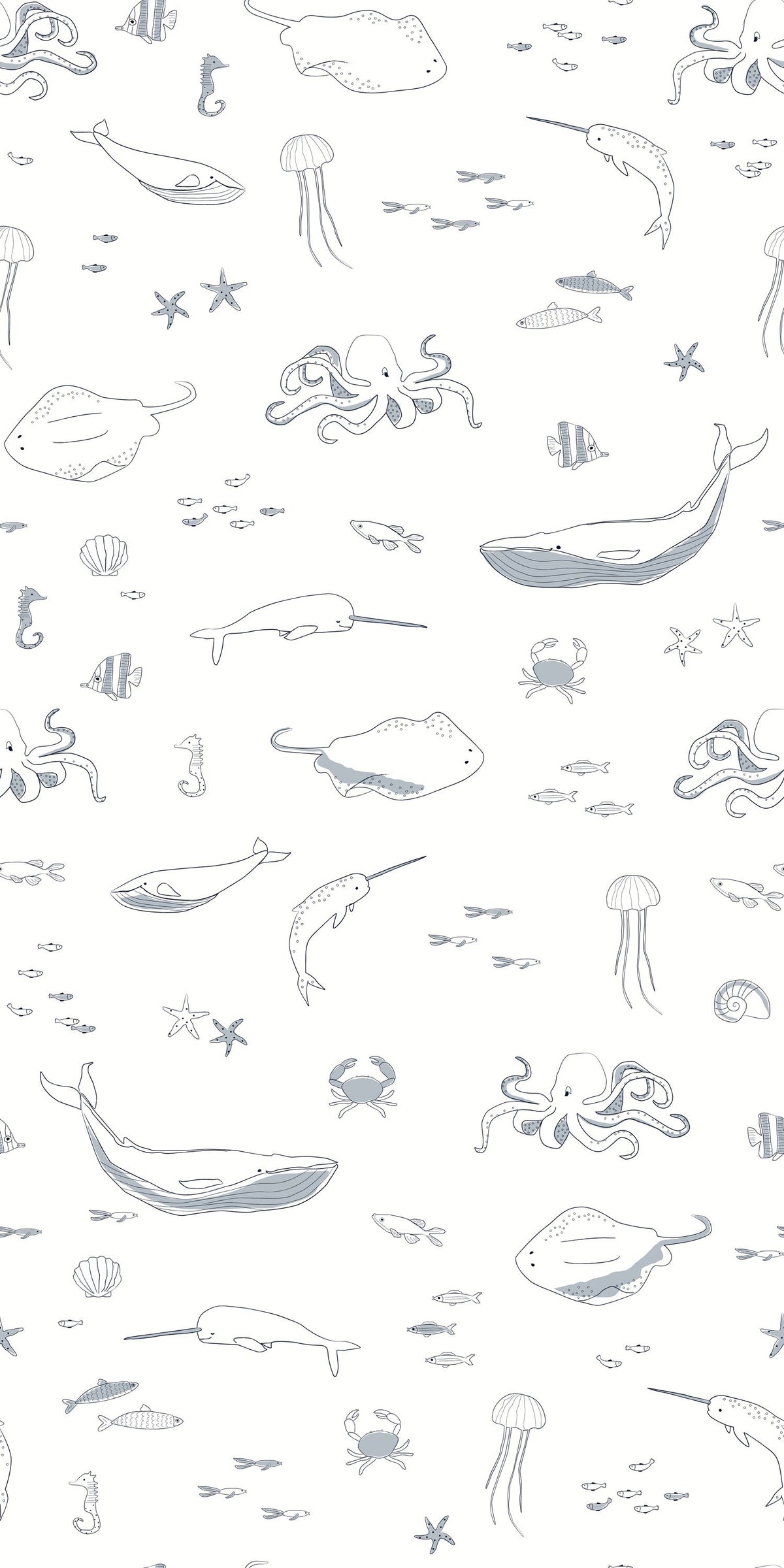 Image of Life Aquatic in Light Blue and White wallpaper