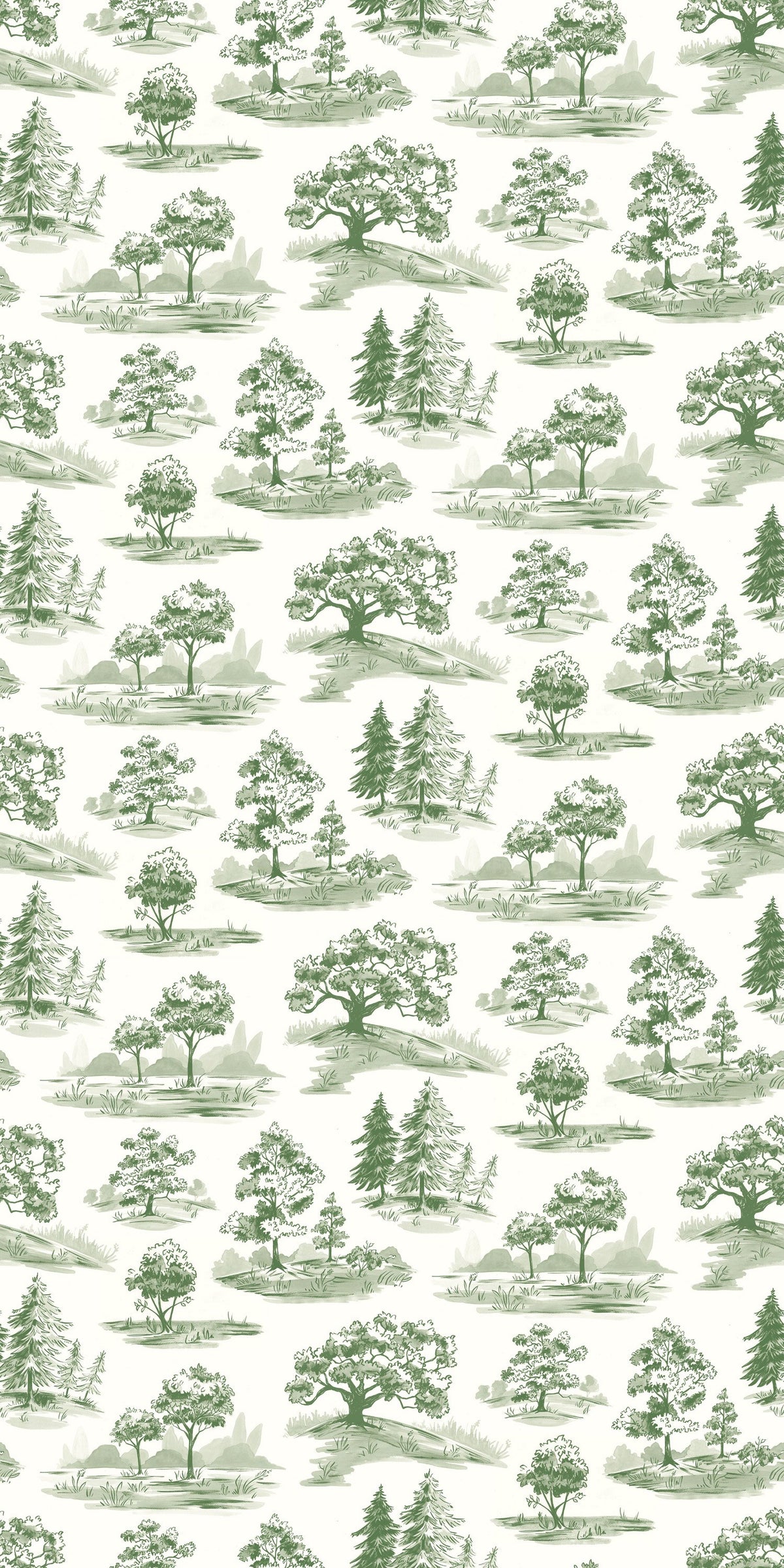 Image of Tree Toile in Green Wallpaper